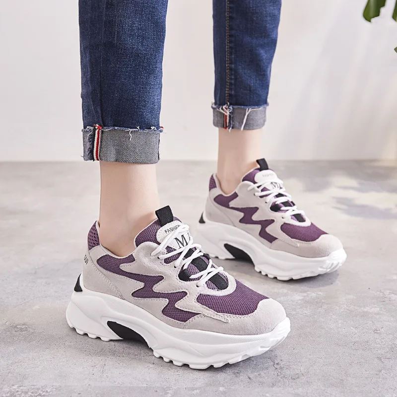 JINBEILEE 2019 Ladies New Running Shoes Breathable Casual Soft Bottom Sports Shoes Thick Bottom Old Shoes Women