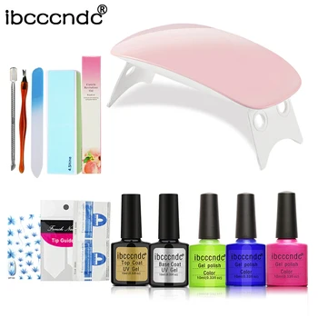 

Manicure Set 3 Color 10ml Soak Off Gel Base Gel Top Coat Polish Nail Sticker Nail Art Tools Sets Kits with 6W Mini LED Lamp