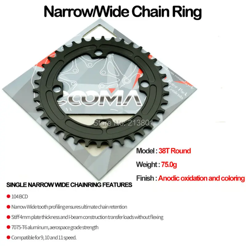 

Cooma Narrow Wide Chain Ring, AL7075 Aluminum Alloy, From 32T, 34T, 36T to 38T; Round or Oval Chain Ring