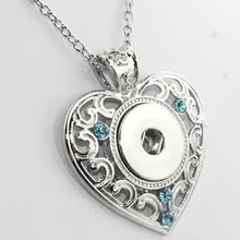 3 colors 2016 Newest Love Heart Pendants with crystals metal snap button jewelry for women NE231 (fit 18mm snaps) 031005