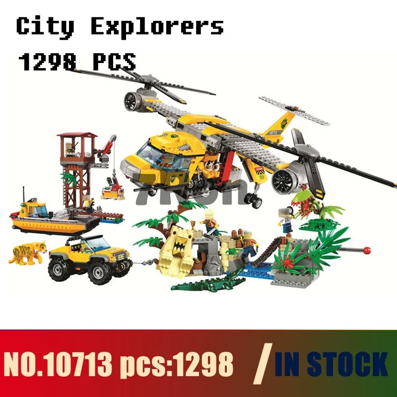 

Models building toy 10713 1298pcs City Explorers Jungle Air Drop Helicopter Building Blocks Compatible with lego 60162 & hobbies