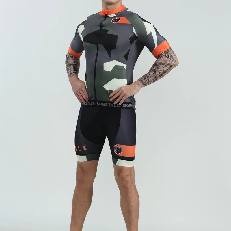BOESTALK men army green camouflage cycling sets 2019 go pro team Custom top Cycling jersey bib shorts mountain road bike suit