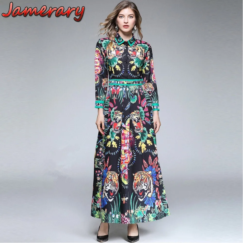 Women Christmas 2019 Autumn Jurken Runway Vestidos Black Design Jungle Snakes Bees Tiger Cat Flower Shirt Long Sleeve Maxi Dress Women Christmas 2019 Autumn Jurken Runway Vestidos Black Design Jungle Snakes Bees Tiger Cat Flower Shirt Long Sleeve Maxi Dress