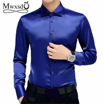 

Mwxsd brand Men's tuxedo dress Shirts Wedding Party Luxury Long Sleeve Shirt Silk soft Shirt Men Mercerized business Shirt