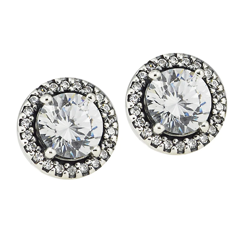 

Earrings Classic Elegance Stud Earrings with Clear CZ 925 Sterling Silver Earrings Stud for Women kolczyki aretes de mujer