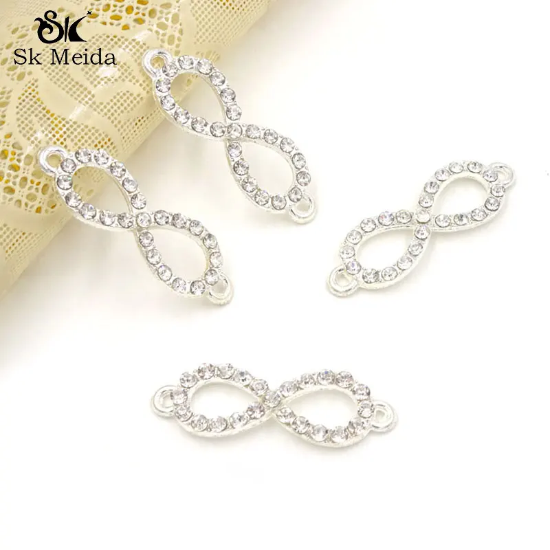 10Pcs Clear Rhinestone Connector Silver Plated Pendant Connectors For