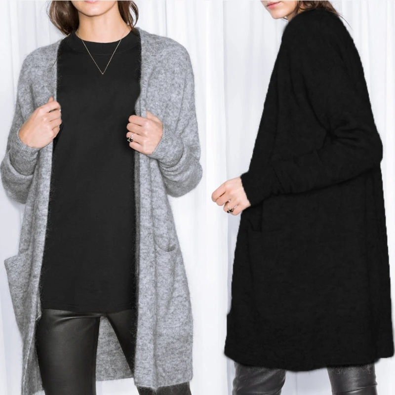 

Hot! Women Long-sleeved Loose Knitted Cardigan Sweater Outwear Jacket Coat Grey/Black