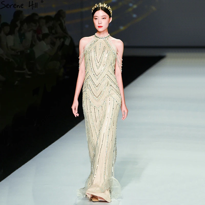 

2019 Sexy Evening Dress Luxury Halter Mermaid Evening Dresses Long 2019 Beading Mermaid Evening Gowns LA6615