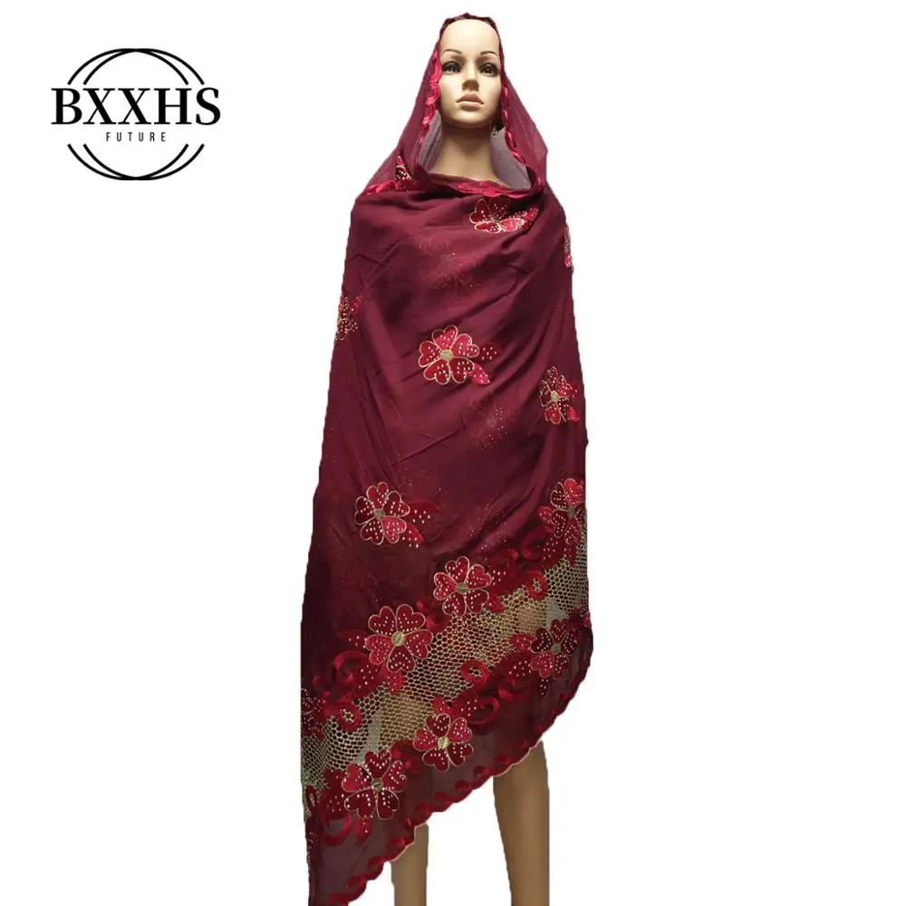 

Nice Design African Muslim Women Scarfs embroidery cotton big scarfs for pray headscarf shawls LH005