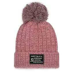 Оптовая продажа милые женские зимние уличные толстые с флисовой подкладкой Beanie cap Большой вязаная шапка с помпоном