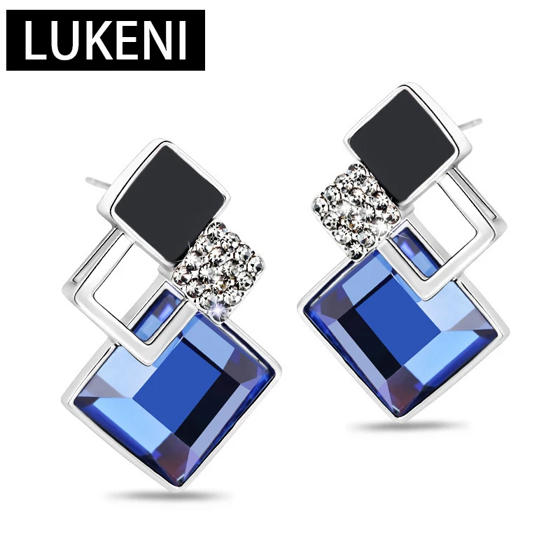 

Austrian crystal Rhombus Temperament Stud Earrings For Women Korean Fashion 2019 Office Lady Crystal Square Oorbellen Jewelry