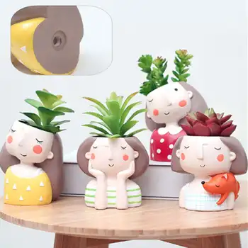 

Cute Girl Boy Mini Flower Pot Planters Cute Head Flower Planter Succulent Plant Pot Small Bonsai Home Garden Decorative