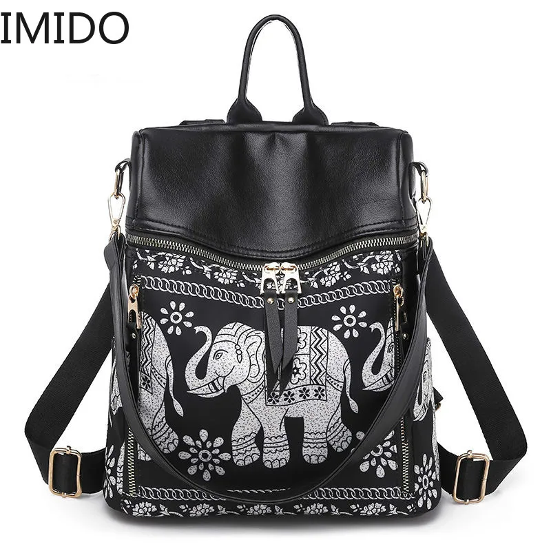 

IMIDO New Fashion Multifunction Women Backpack High Quality PU Leather Women Backpacks Brand Large Capacity Ladies Elephant 2019