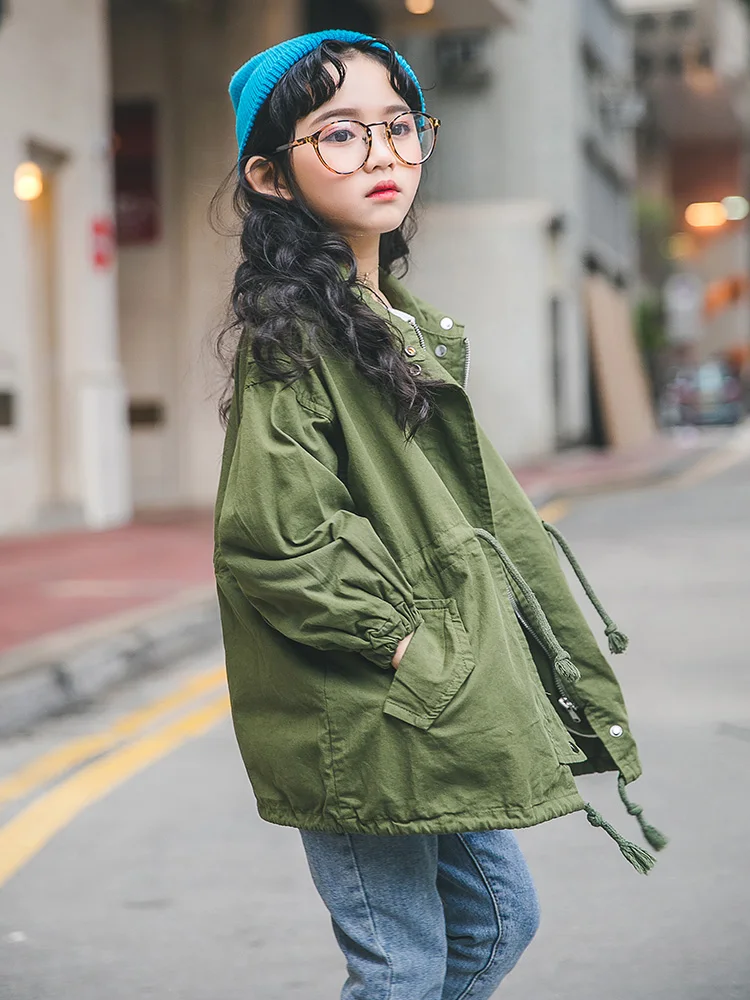 

Windbreaker Jackets For Girls 2019 Spring Kids Coat Baby Girl Clothes Green White New Fashion Jacket For Teenager Big Girls 9 14