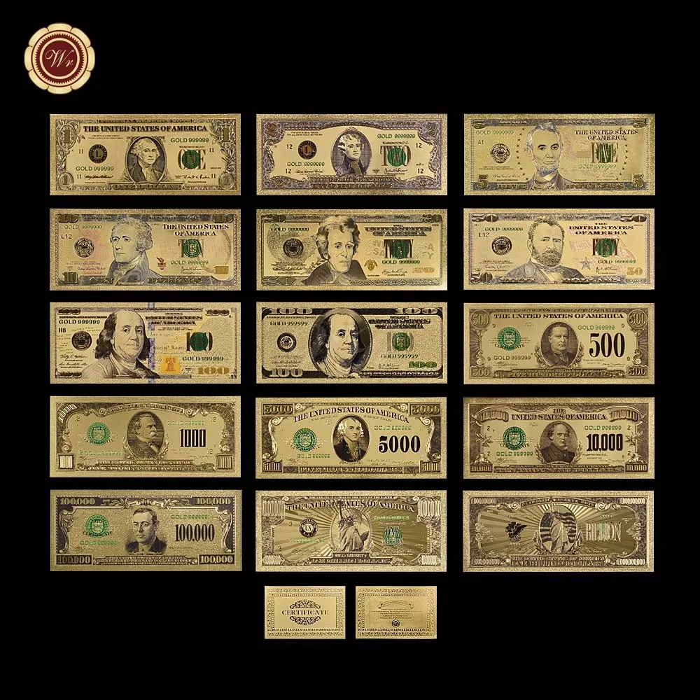 Gold Banknote Set 1 2 5 10 50 100 500 1000 5000 1 Million 1 Billion And New Usd100 Us Bank Note Dollar Bill Set Gold Bill Dollarset 2 Aliexpress