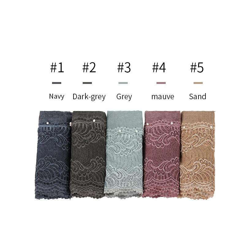 Women solid scarf cotton with pearl lace scarves muslim hijab lady patchwork fashion wrap bandana shawl 10pcs/lot fast shipping