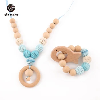 

Let's make Wooden Teething Necklace Nursing Toys Baby Product Beech Beads Long Necklaces Baby Shower Gife BPA Free Baby Teethers