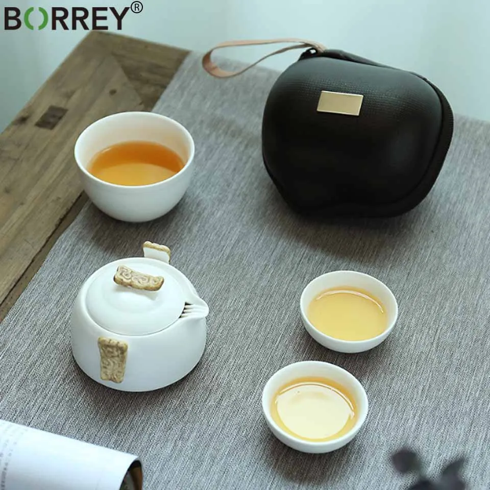 BORREY китайский чайный набор кунг-фу чашка керамический чайник для путешествий гайванские чашки для чая чайник для чайной церемонии и чашка набор с сумкой для путешествий
