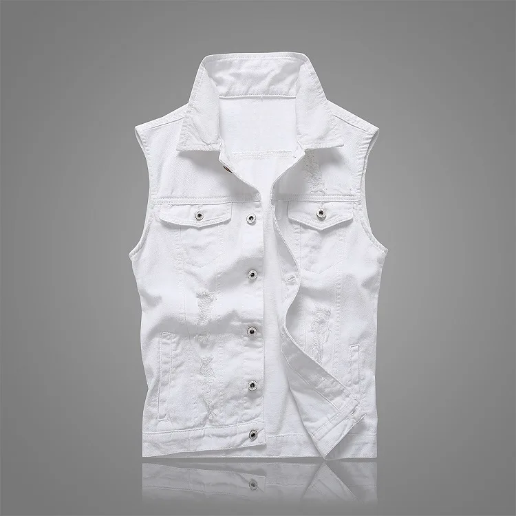 2018 Fashion White Personality Denim Vest Men Hip Hop Sleeveless Jacket Waistcoat Mens Vest Colete Jeans Masculino Waistcoat