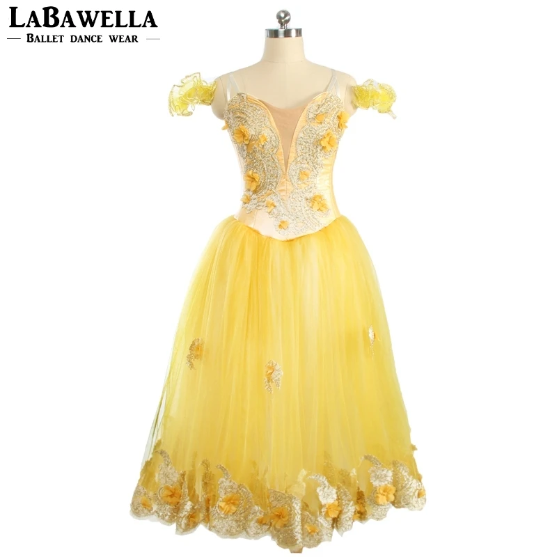 Women Romantic Sugar Plum Fairy Yellow Lyrical Ballet Tutu Long Dress Skirts BT9167Adult Professional Stage Ballerina Tutu Dress
