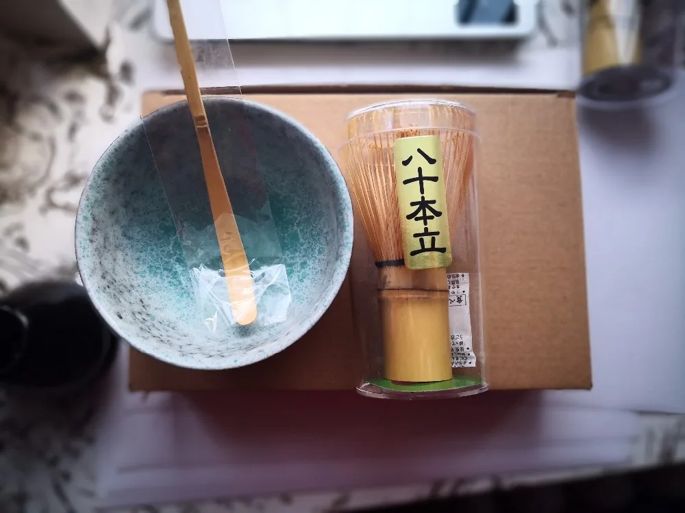 Hot Sale 3pcs sets Bamboo Matcha Tea Ceremony Gift Set with Ceramic Tea Bowl Scoop Powder Whisk Chasen teaware
