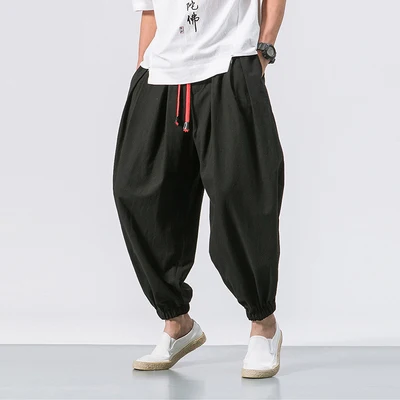 2022 Summer Style Harem Pants Men Chinese Style Casual Loose Cotton Linen Sweatpants Jogger Pants Streetwear Trousers ABZ397 green sweatpants