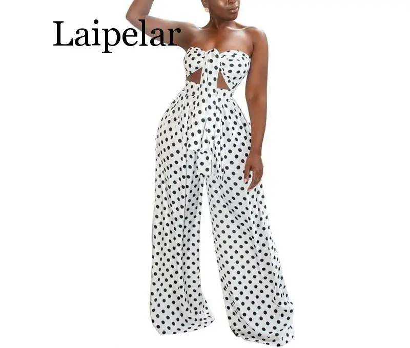 Laipelar Black White Polka Dot 2 Piece Sweat Suits Women Clothes Bow Tie Off Shoulder Crop Top And  Wide Leg Pants Two Piece Set yale washed cargo sweat pants gray
