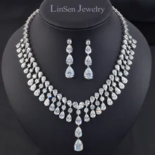 Дизайн люксовый бренд игристое кисточкой Свадебные комплект ювелирных изделий, высокого качества кубического циркония ожерелье серьги для невесты