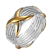 Wholesale Price Silver Plated Men s Ring With Gold Color X Cross Shape Wedding Party Jewelry