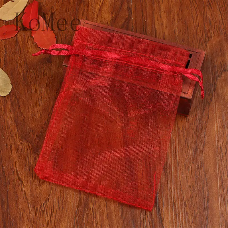 50 шт./лот 7x9 9x12 11x16 13x18 см органза небольшая сумка для конфет и ювелирных изделий мешки для упаковки сувенир для свадебной вечеринки Подарочный мешок на шнурке чехлы - Цвет: Dark Red