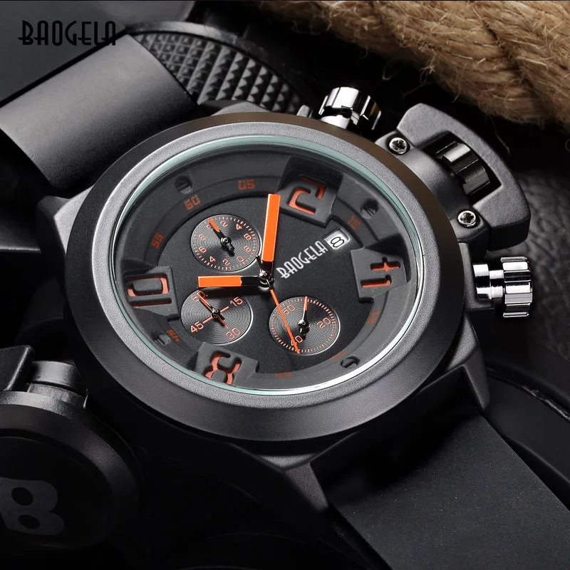 Модные мужские наручные часы с хронографом, роскошный силиконовый ремешок, водонепроницаемые спортивные кварцевые часы с календарем для мужчин