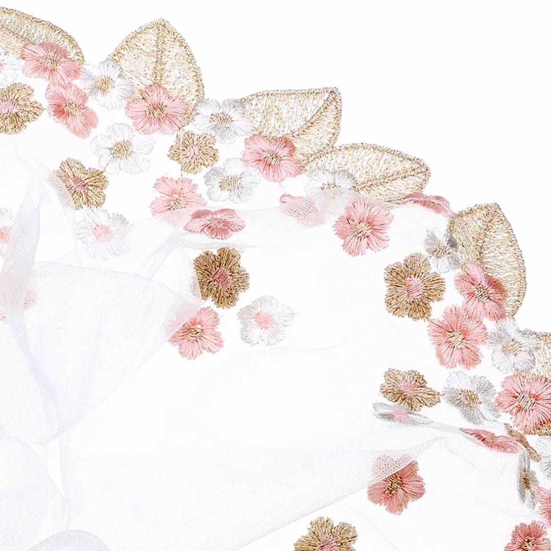 Stylish Floral Tulle Lace Trim Ribbon Fabric Flower Embroidery Wedding Dress Top Bridal Veil Trim Sewing Accessories 91.4cm*18cm