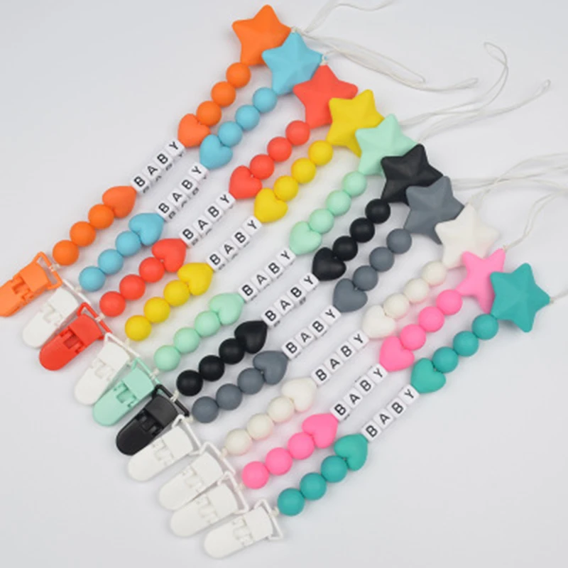 

ideacherry Baby Pacifier Clip DIY Silicone Personalised Colorful Pacifier Chain for Babies Teething Soother Chew Toy Dummy Clips