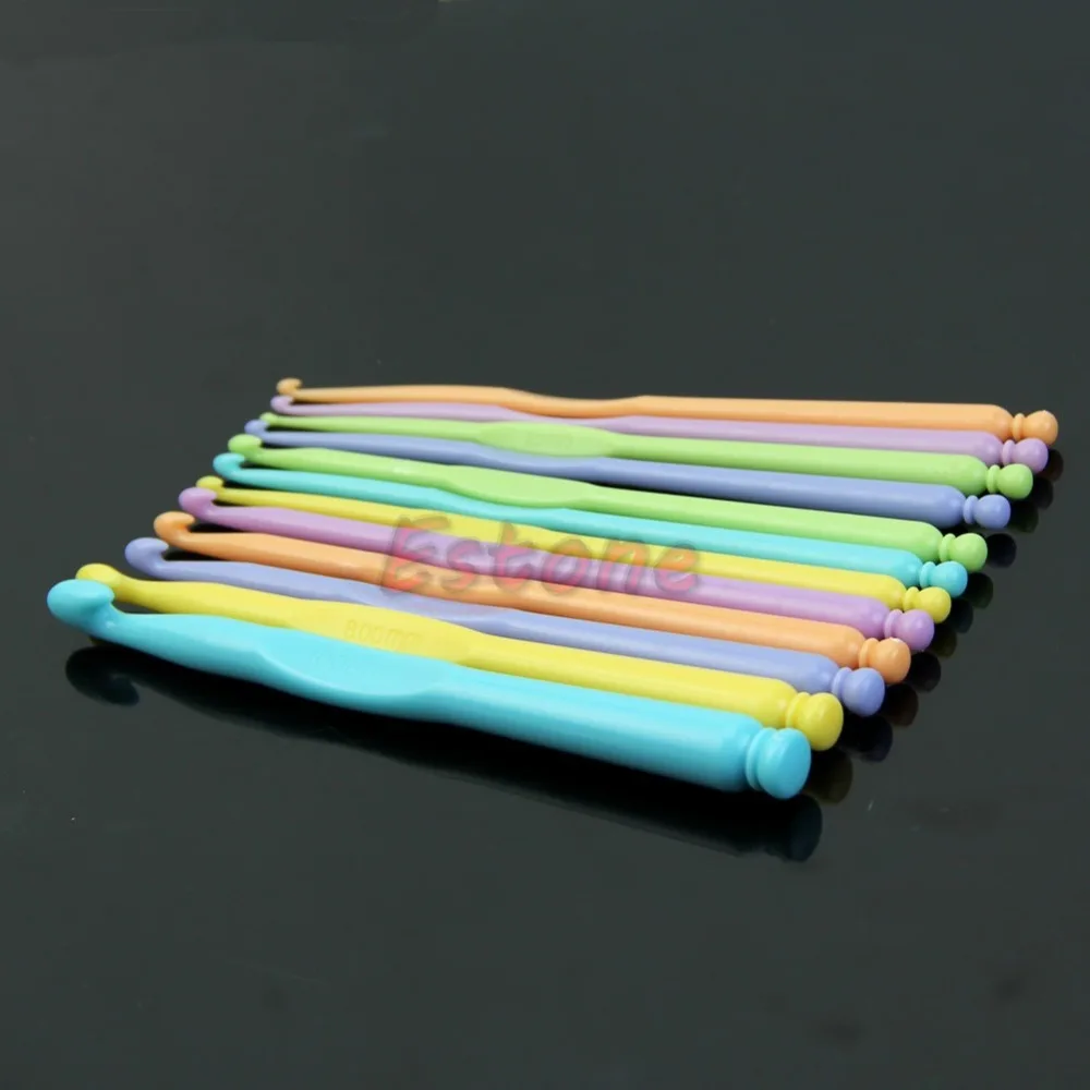 Новые многоцветные пластиковые вязальные крючки для вязания спицы 1 комплект 12 размеров