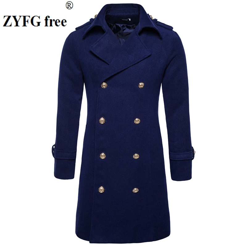 

2017 Tops style new mens windbreaker high-quality winter Double breasted men casual Epaulettes X-long woolen overcoat size S-XXL