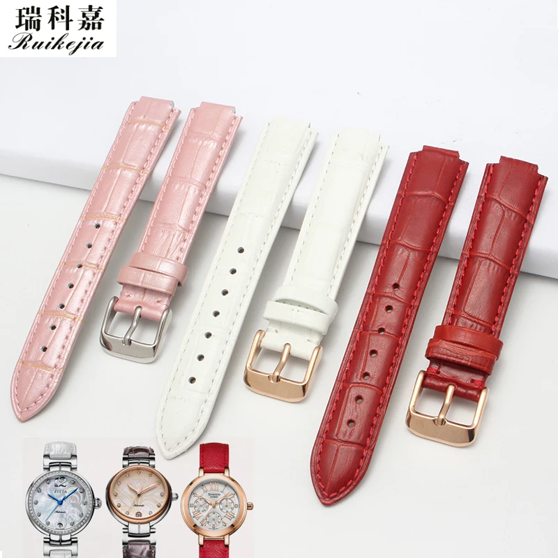 

Bullet leather watch strap calfskin for Casio Sheen-3034 ladies color bracelet 16X10mm black brown white red