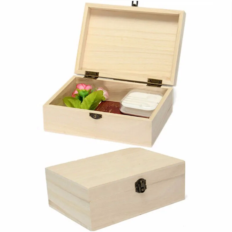 New Home Storage Box Natural Wooden With Lid Golden Lock Postcard Organizer Handmade Craft Jewelry Case Wooden Box Casket Home