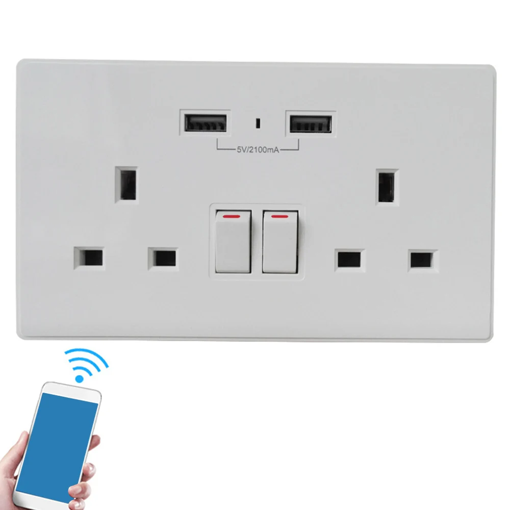 

250V Rated voltage UK-Plug Smart WiFi Wall Socket Dual USB APP Outlet For Home