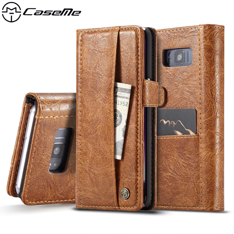 

CaseMe Luxury Retro PU Leather Flip Phone Case for Samsung Galaxy S8 Plus S8+ G955F G950F Cover Coque Wallet Card PC Back Cover
