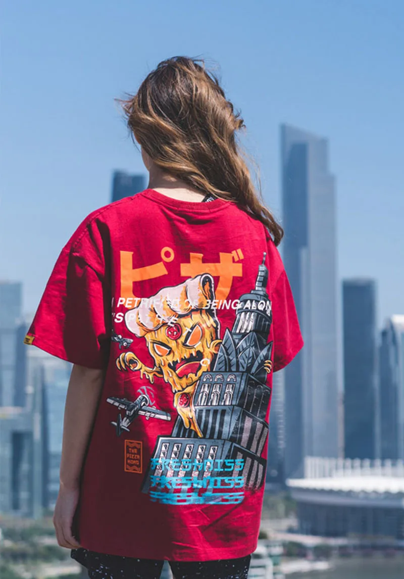 HFNF Мужская/женская футболка в стиле хип-хоп хлопковая красная модная футболка с круглым вырезом в японском стиле с принтом дьявола в стиле ретро Harajuku