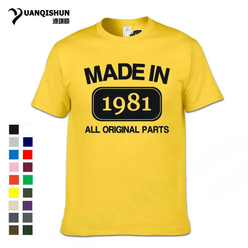 YUANQISHUN, забавная футболка, сделано в 1981, все оригинальные детали, футболка с принтом, ограниченная серия, подарок на день рождения, Ностальгический год, Humour Tee