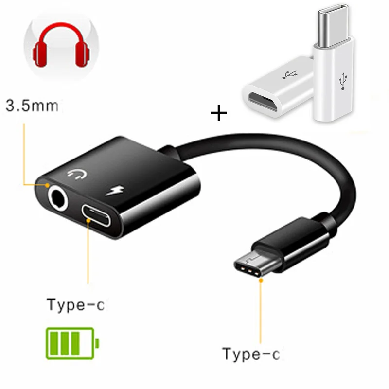 

2 Pcs Type C OTG 2 In 1 Type-C To 3.5mm Jack Headphones Adapter Charger Audio Cable Aux Converter For Xiaomi Mi 8 For Huawei
