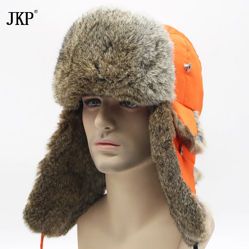 Мужская зимняя теплая шапка бомбер из кроличьего меха|ushanka russian|trapper hatcap ear flaps |