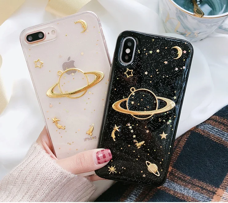 Bling star для iphone x/10 мягкий чехол Луна и Вселенная планета Сатурн блестящая задняя