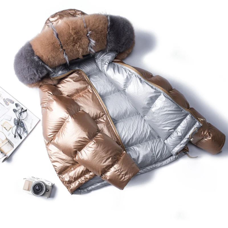 2019 Female White Duck Down Jacket Real Fur Coat