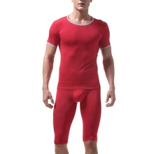 Мужское ультратонкое нижнее белье, костюм, топ с брюками, с короткими рукавами, с круглым вырезом, Корректирующее белье, комплект одежды XRQ88