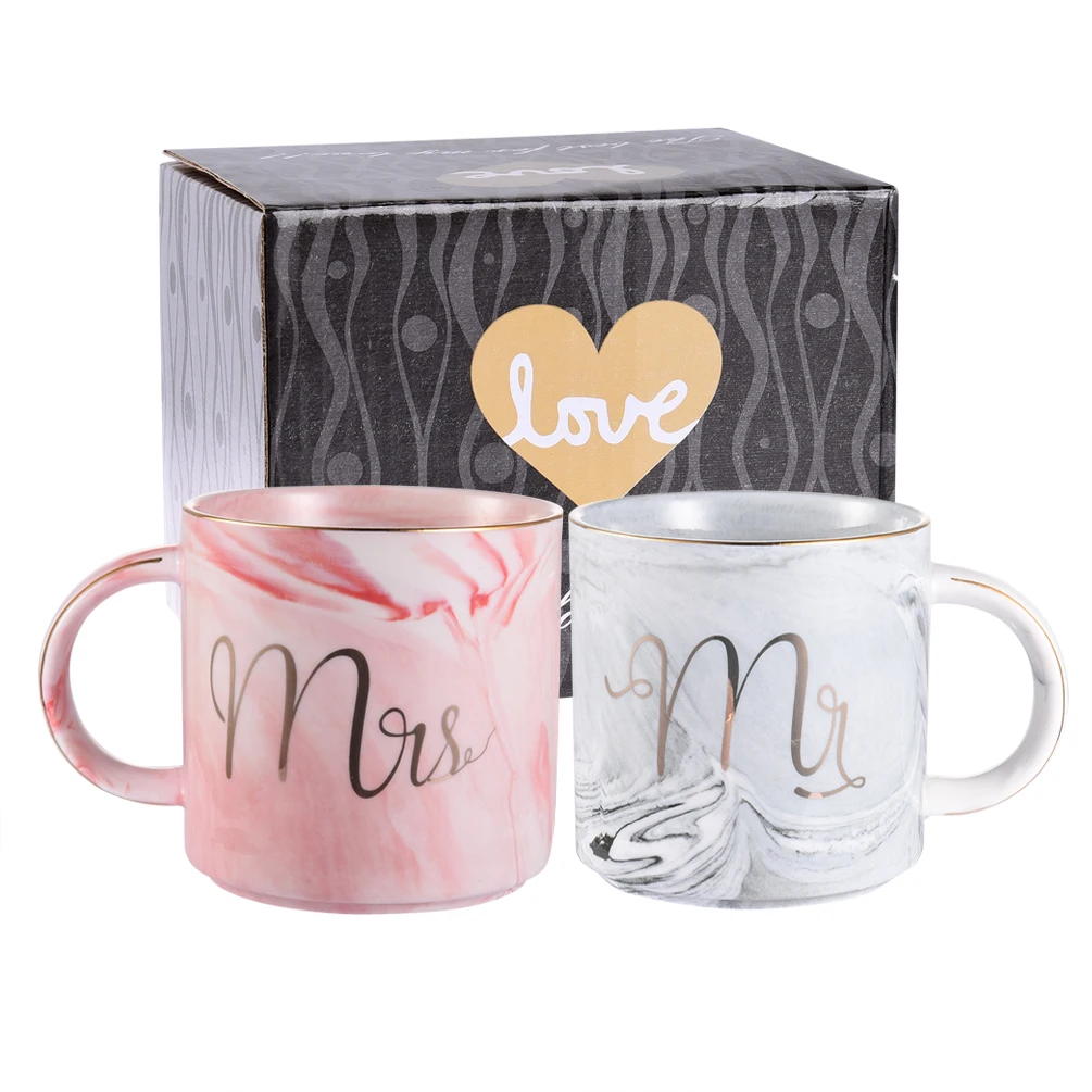 

Uarter 2 Sets 400ML Marbling Mugs Ceramic Coffee Cups Mr Mrs Coffee Mugs with Golden Patterns Perfect for Coffee Tea and Water