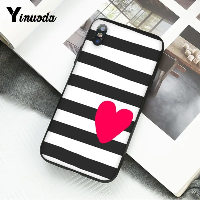 Black White Strip Pink Bling Heart