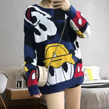 

Women cute cartoon oversize sweater contrast color loose preppy style casual party knitting pullover sweaters female NS190