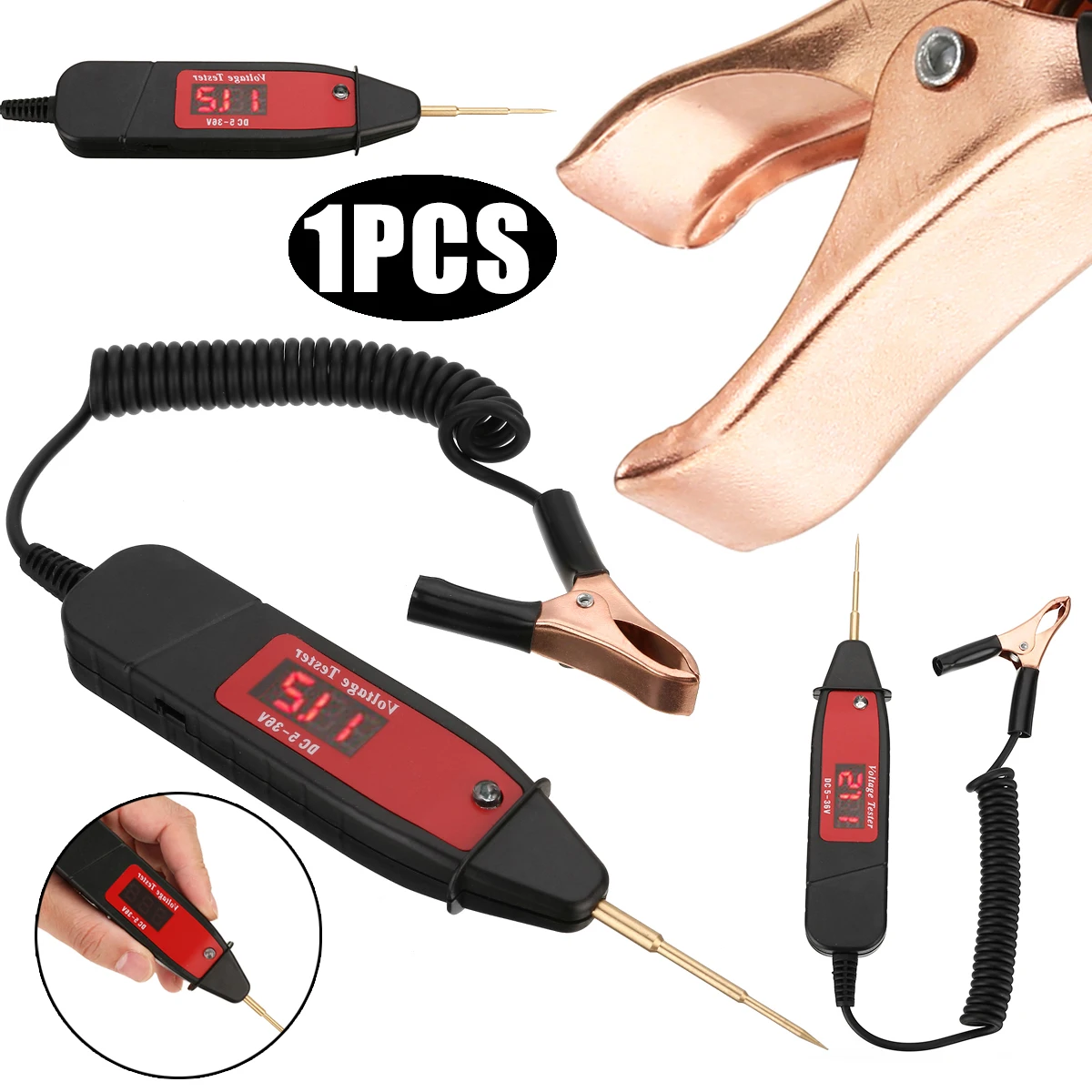 1.65m Extended Spring Line Car Digital LCD Electric Test Pen LED Light Electrical Detector Tester FOR Car Voltage Measuring Tool